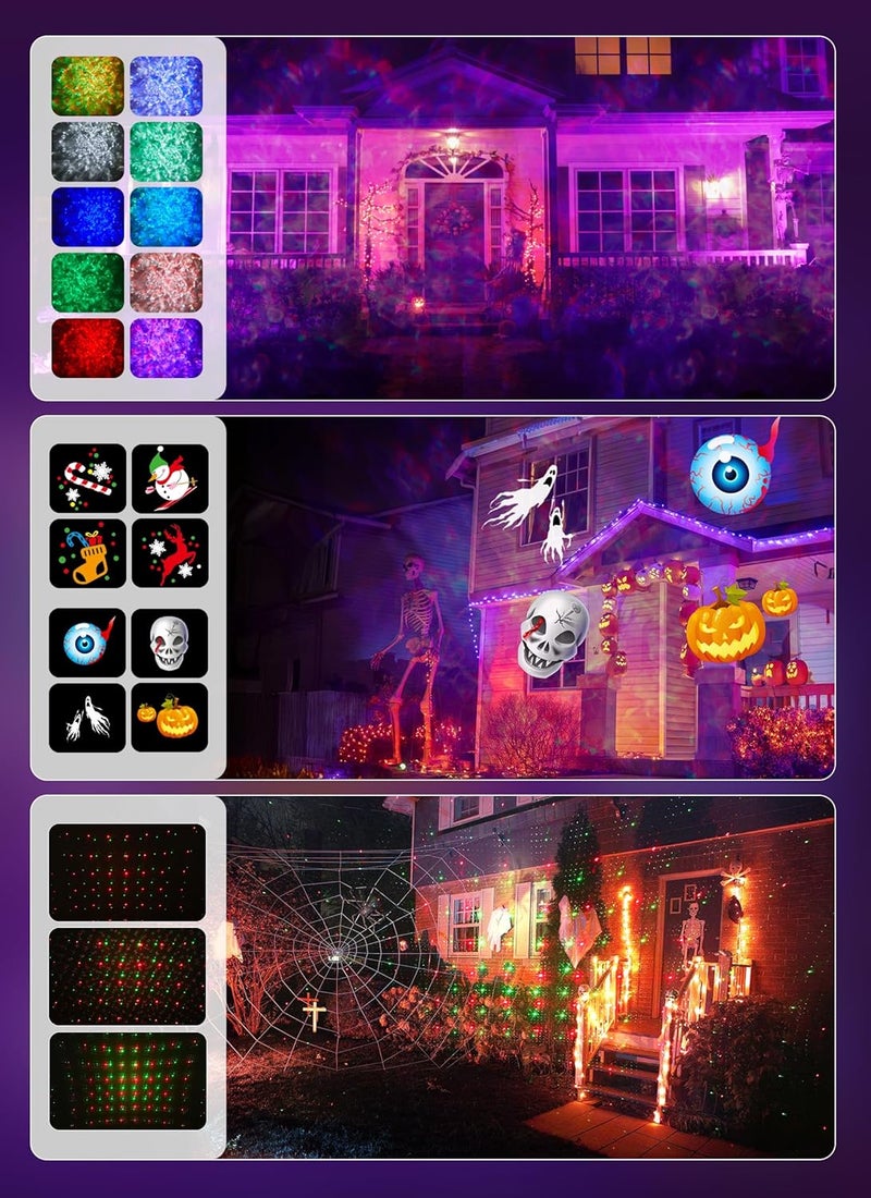 SmartDawn 3 in 1 Halloween Christmas Projector Lights Outdoor 21 HD Effects (3D Ocean Wave + Patterns+Red Green) Waterproof with Timer Halloween Landscape Lights for Indoor Holiday - Image 2
